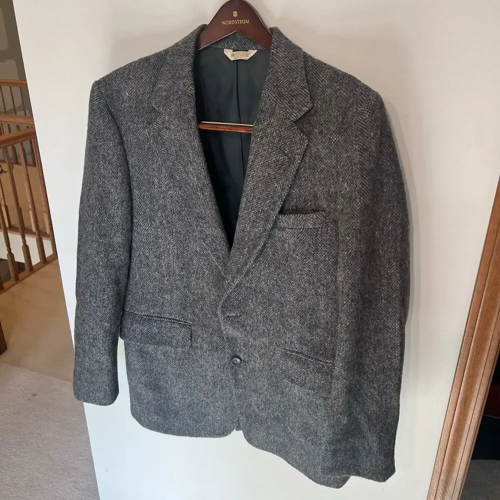 Vintage Bruce Hulme Savile Row Wool Herringbone Sport Coat Blazer USA Mens M Ivy